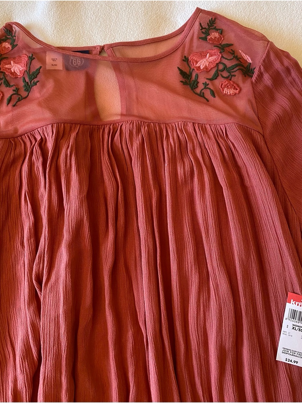 Route 66 Rust Red Embroidered Long Sleeve Midi Dress, XL, NEW WITH TAGS - Picture 2 of 4